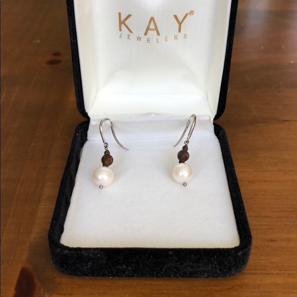 Sterling silver and pearl dangle earrings